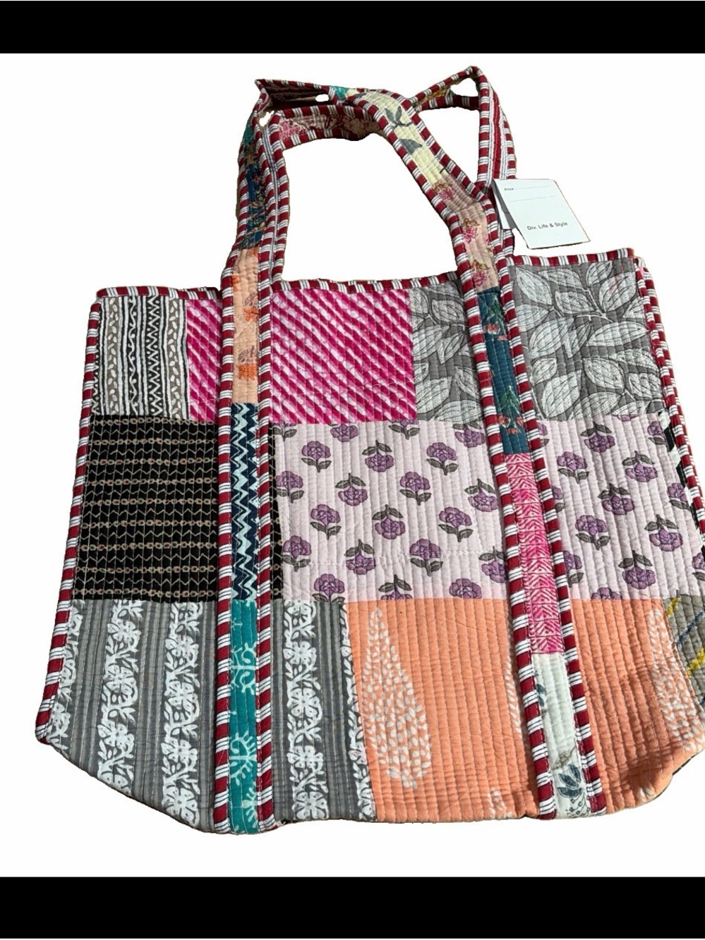 NWT boho quilted patchwork tote bag shopper multi color